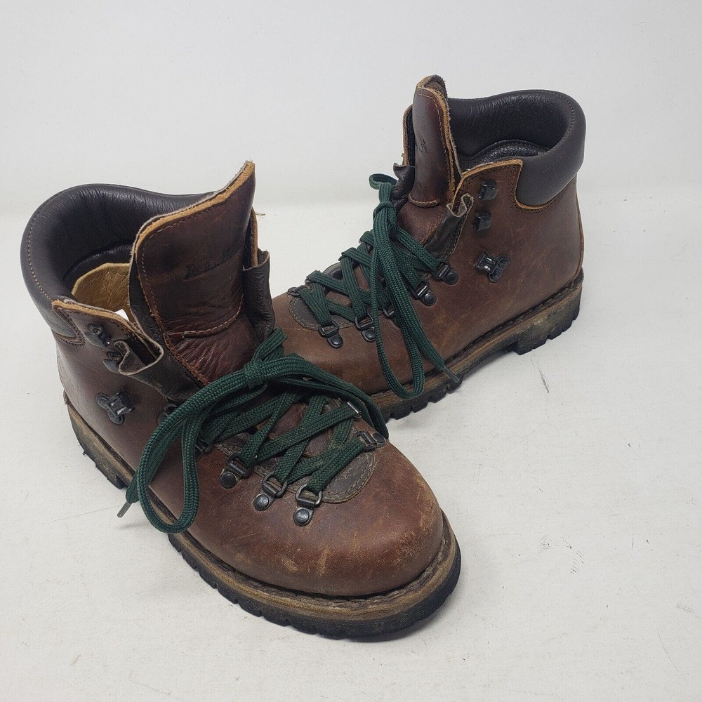 Vintage Scarpa Ll Bean Brown Leather Norwegian Welt Hiking Boots Mens 8 Vibram